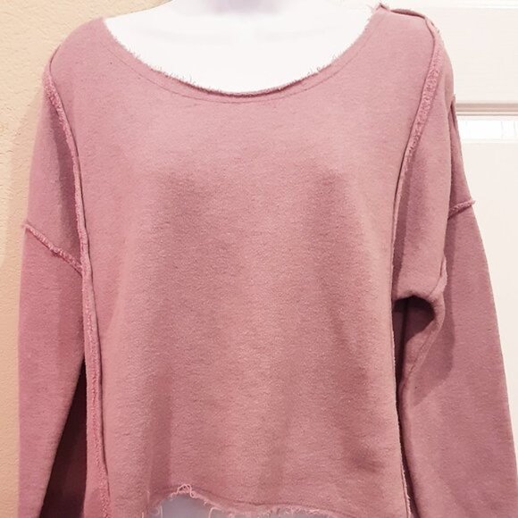 Free People Women's Sz M Lace Back Pink Oversized Sweatshirt Top - Picture 2 of 6